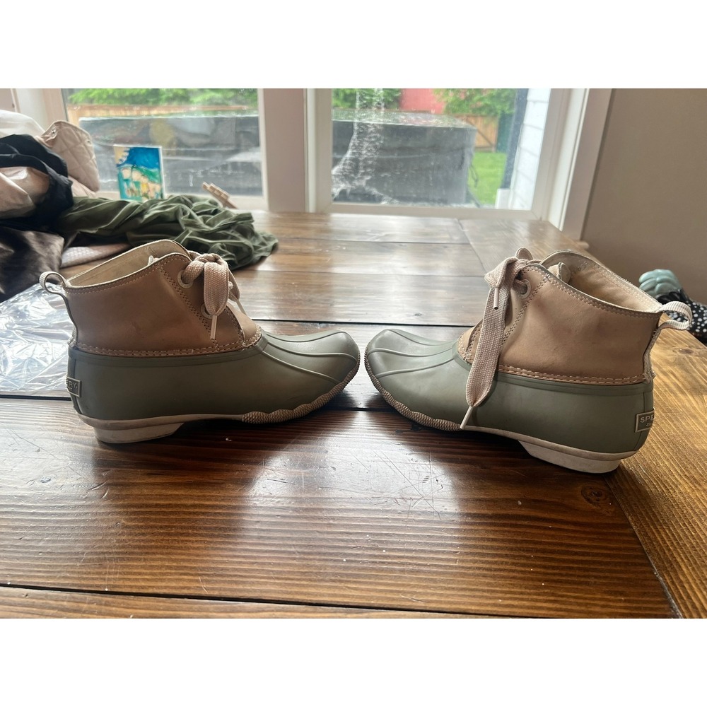 Sperry Saltwater Duck Boots Sage Green Tan Leather Waterproof Womens 7.5 - Picture 4 of 6